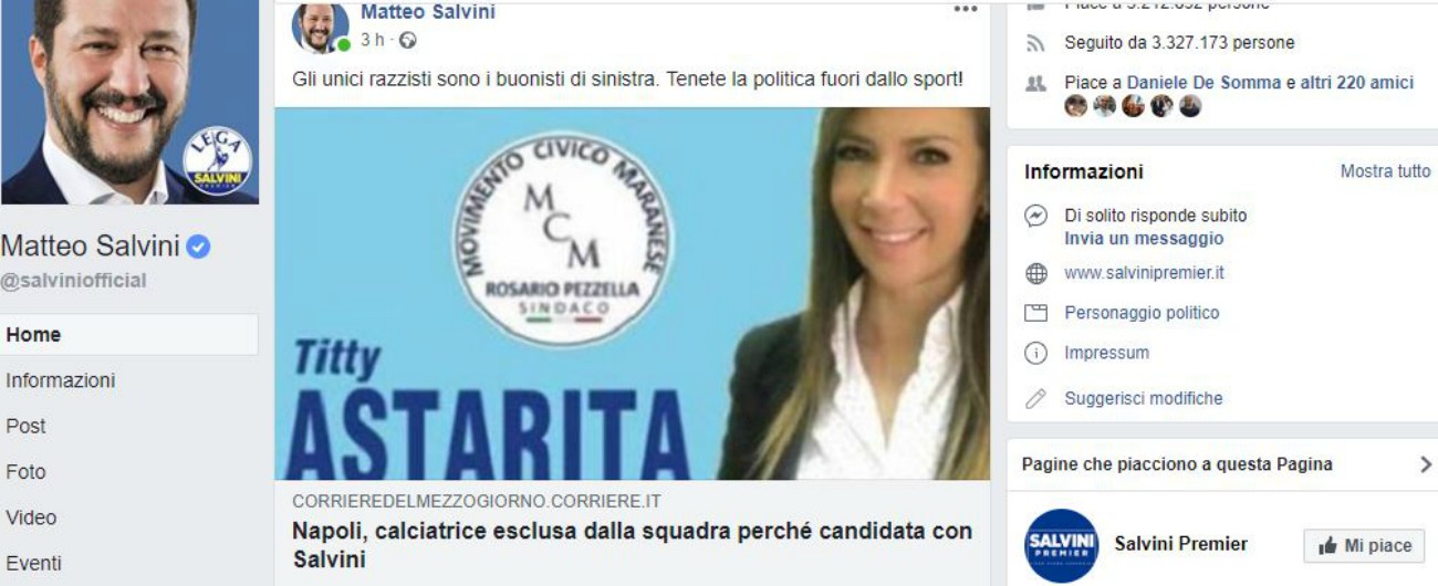 Afro-Napoli capitano fuori rosa nel partito Salvini Lega parole presidente