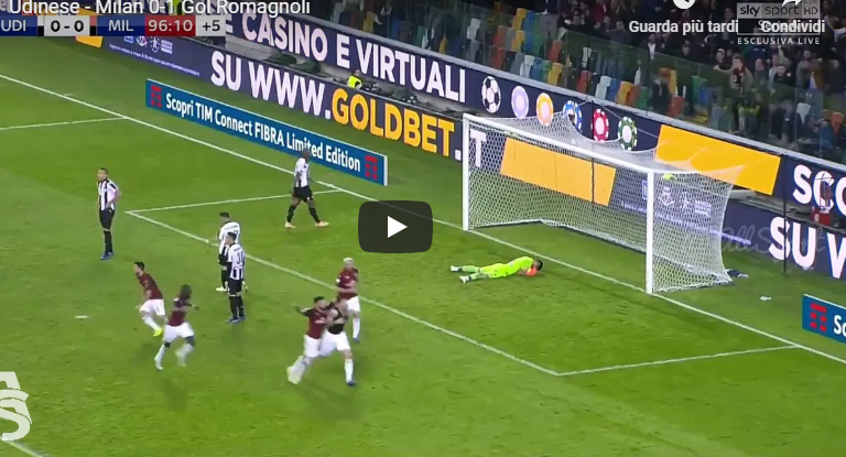 Udinese-Milan 0-1 gol Romagnoli eroe settimana 11 giornata Serie A