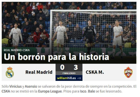 Real Madrid sconfitta storica in Champions League contro il CSKA